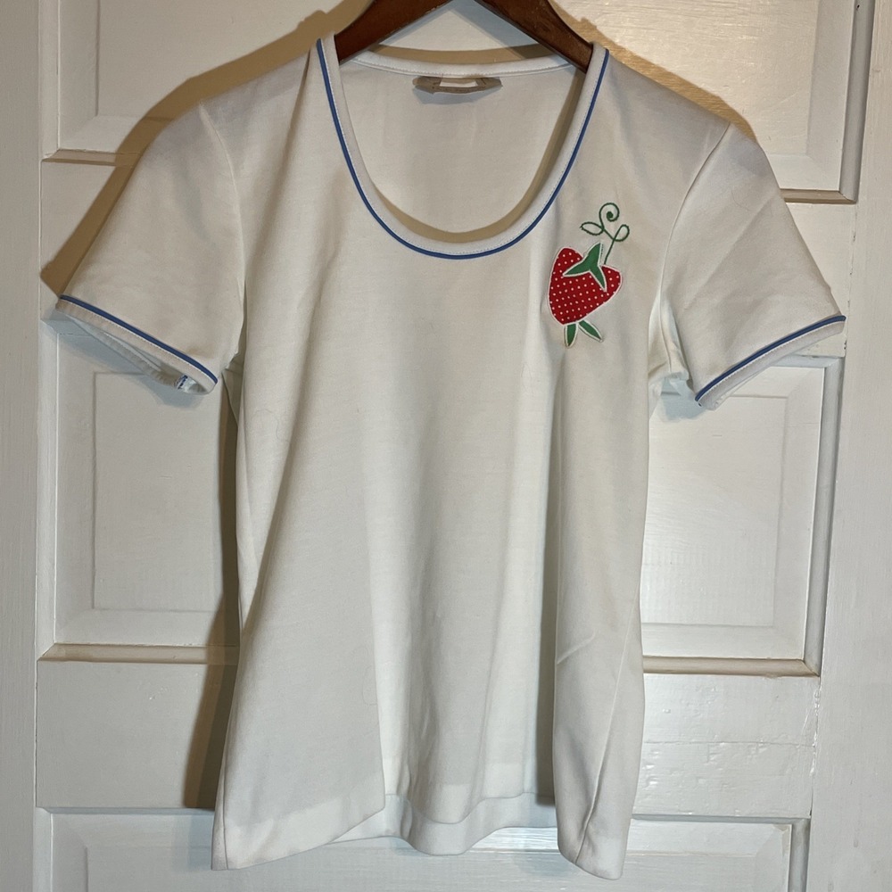 Y2K 2000s Fitted t-shirt‎ Babydoll Blue Trim Neckline